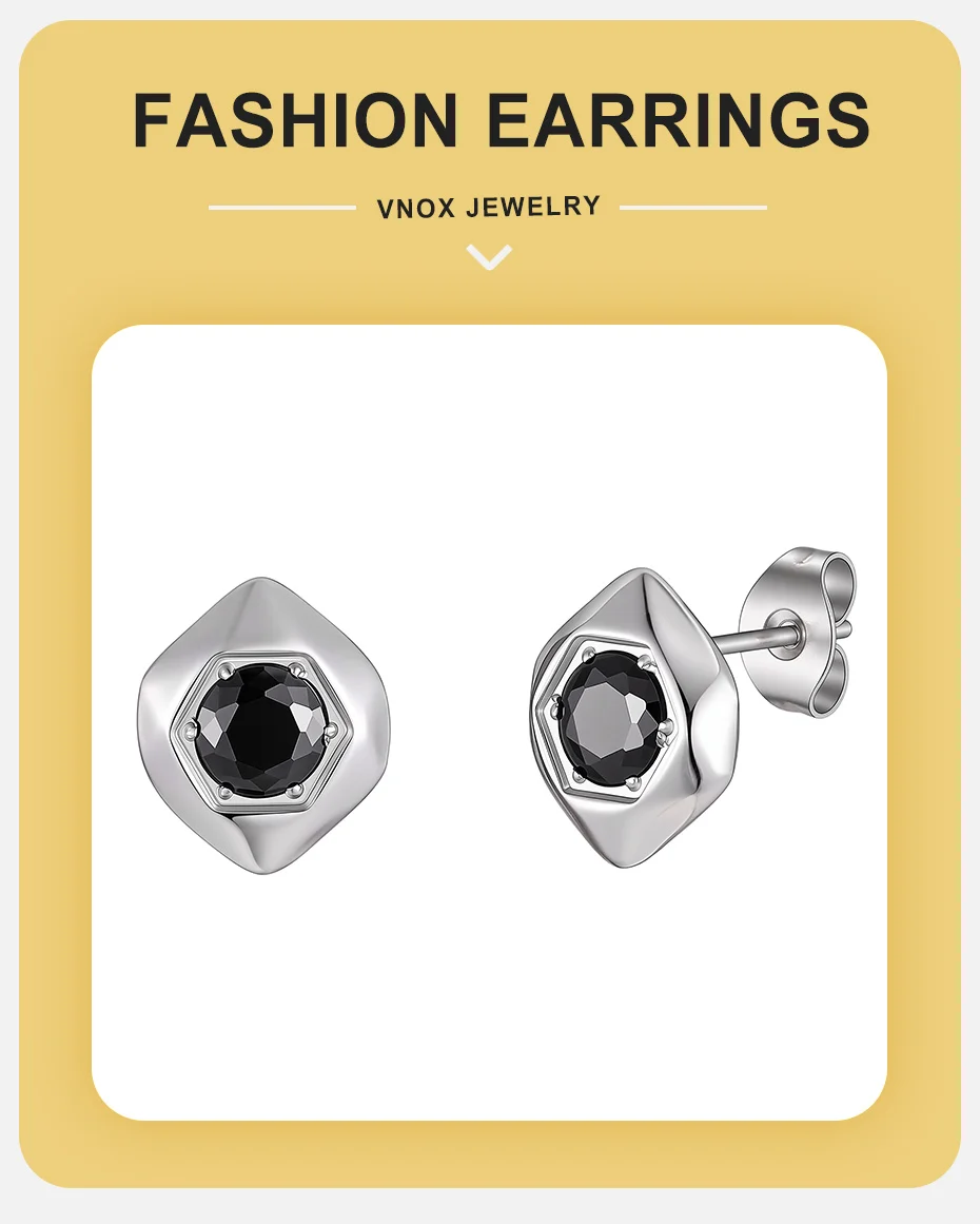 Vnox Edelstahl-Ohrstecker mit schwarzem Zirkon, geometrisch, für Herren, unregelmäßiger Sechseck-Ohrstecker, Einzelpaar, Punk-Schmuck, Geschenk – Detail 1