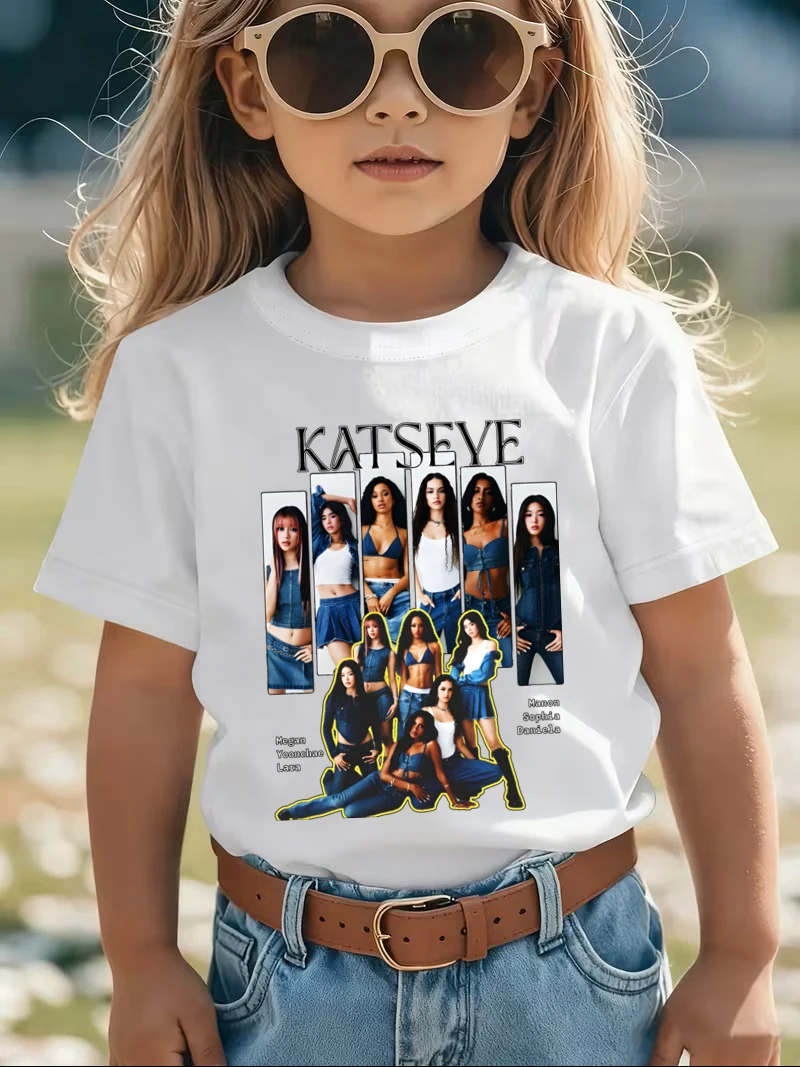 Singer KATSEYE Graphic Kids T-Shirt Summer Boys/Girls Short Sleeve T-shirt Cute Girls Y2K Tops Streetwear Children's Clothing