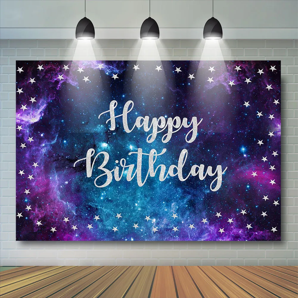 

Mocsicka Night Sky Happy Birthday Backdrop Adult Kids Background Glitter Stars Mystery Clouds Baby Custom Props Photostudio