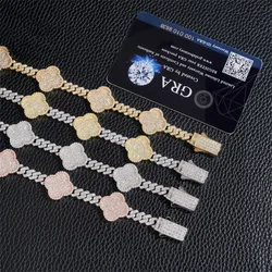 Hiphop 6mm Full Moissanite Clover Cuban Chain Bracelet for Women Men Rock Jewelry 925 Silver Shine Diamond Miami Link Bracelets