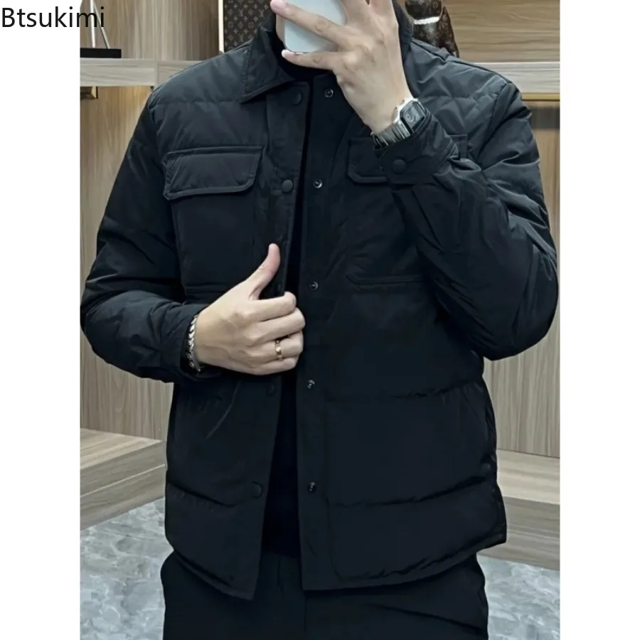 2025 Fashion Winter Warm Men Cotton Jacket Loose Casual Flip Collar Male Jacketcoat High Quality Solid Casual Multi-Pocket Parka