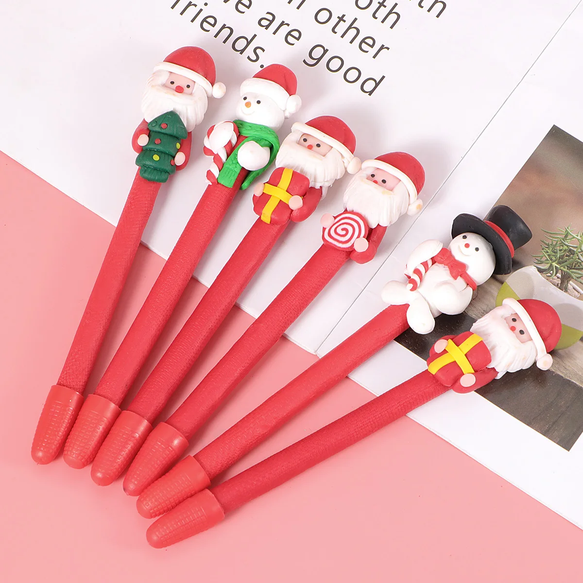 

6pcs Christmas Decoration Pens Premium Portable Writing Smooth Wearproof Graduation Gift Lovely Cartoon Pen For