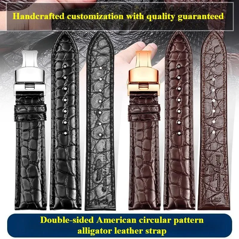 Handcrafted double-sided American alligator leather watch strap for Rolex Omega Piaget leather watch strap for men 20mm