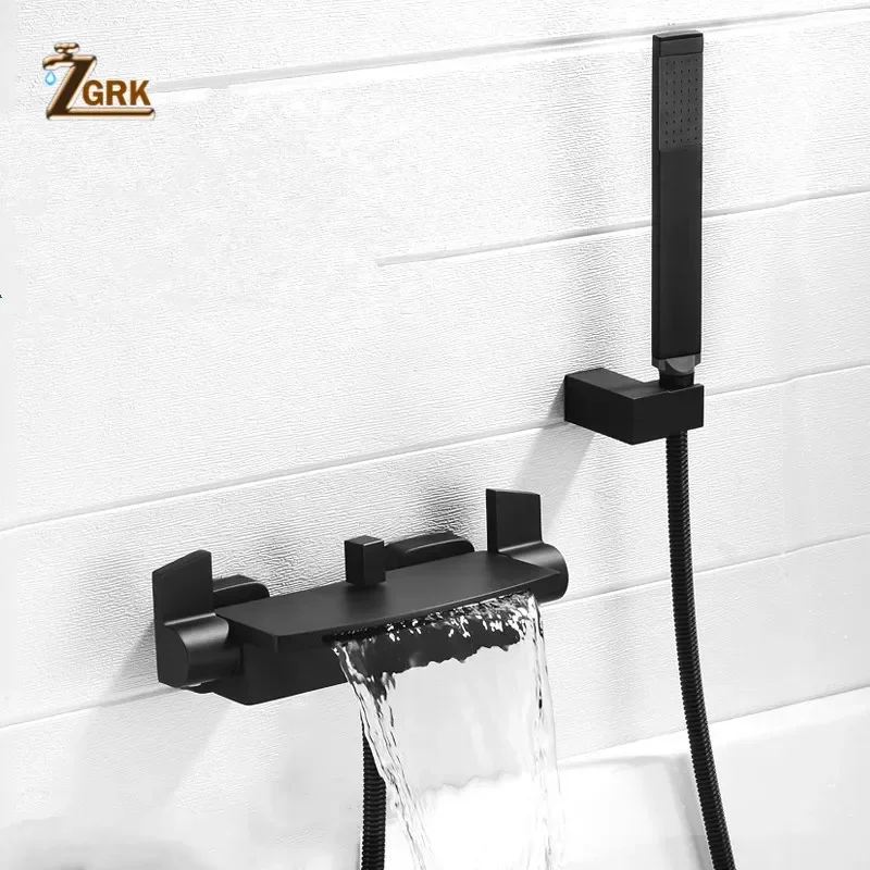 Waterfall Bathtub Faucets Black Bath Shower Set Gold Shower Bathtub Mixer Tap Dual Contral Shower Wall Mounted for Bathroom