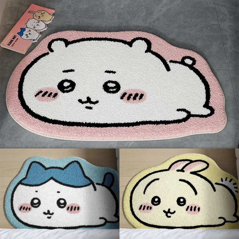 Tapete de Desenho Animado Chiikawa Quente, Tapete de Chão de Pelúcia Anime Hachiware Usagi, Tapete Antiderrapante para Banheiro, Almofada para Carro, Decoração Macia para Sala de Estar, Presentes