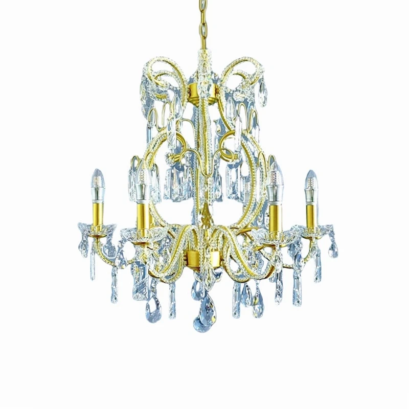 

Luxury all-copper bead jade crystal chandelier romantic retro European French bedroom living room light