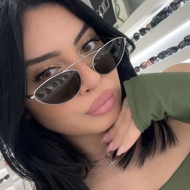 

New Triangle Cat Eye Women Sunglasses Sun Glasses Female Metal Frame Oval Eyeglasses Unique Elegant Green Eyewear UV400
