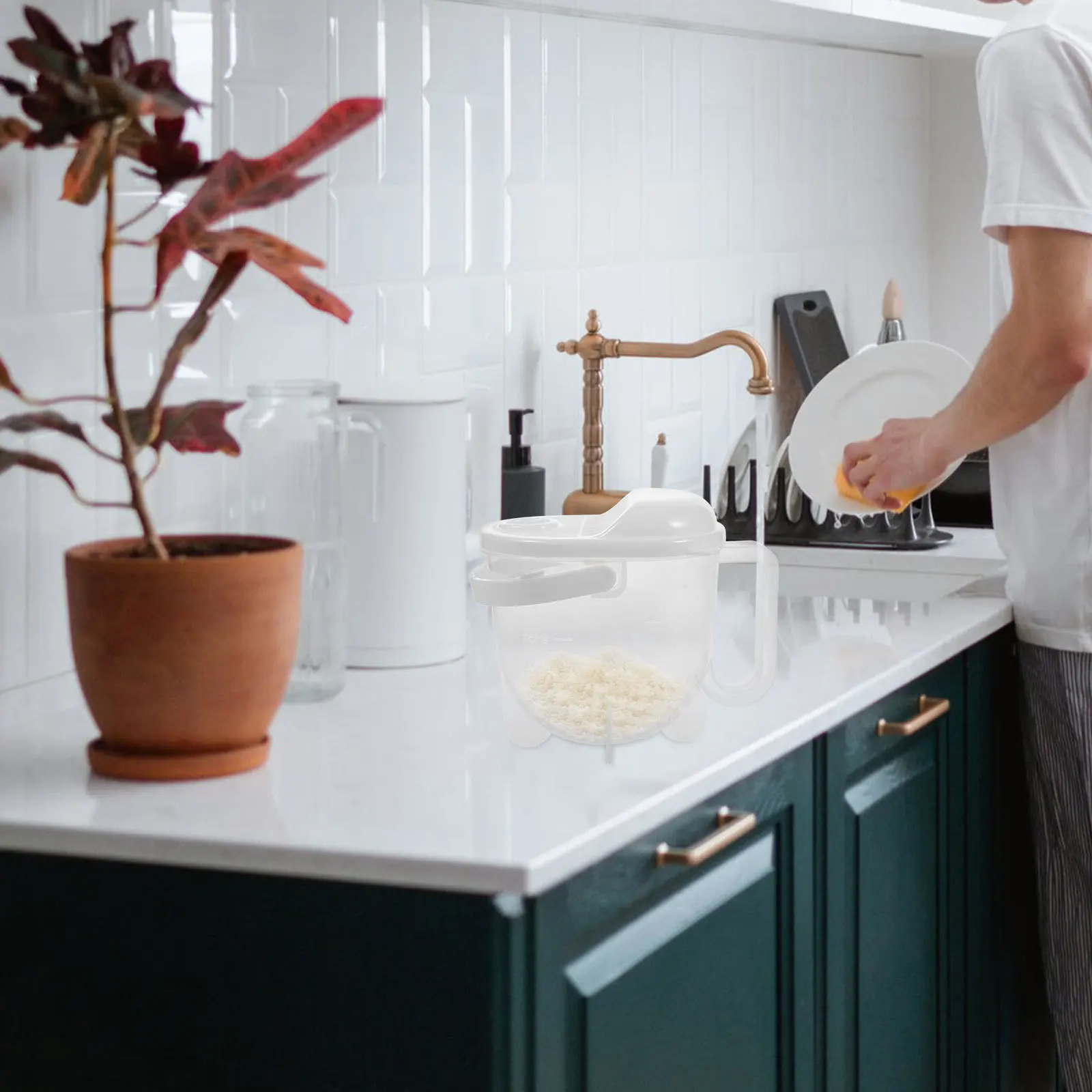 

Rice Washer Bowl With Handle Lid Kitchen Strainer For Washing Draining Rice Beans Fruits Vegetables Plastic Colander