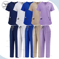Conjunto de exfoliante elástico para quirófano, uniforme quirúrgico, uniformes de trabajo veterinario Dental, Tops de manga corta con cuello en V, pantalones, traje al por mayor