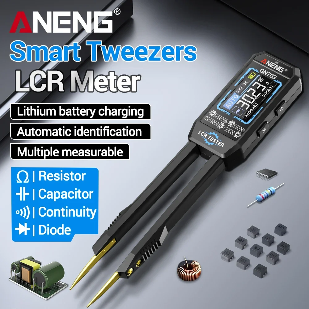 

ANENG GN703 Smart Tweezers LCR Meter Professional SMD ESR Test Capacitance Resistance Inductance Digital LCR Bridge Calibration