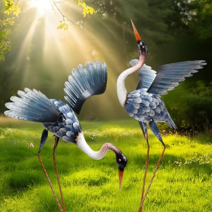 

Crane Garden Statues for Outside 2 Pack Blue Heron Garden Sculpture Statue Large Bird Yard Art for Backyard Pond Patio Porch De