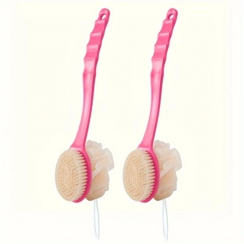 1 soft loofah brush and bristle bath body brush with curved long handle - odorless, manual exfoliating scrub suitable for full