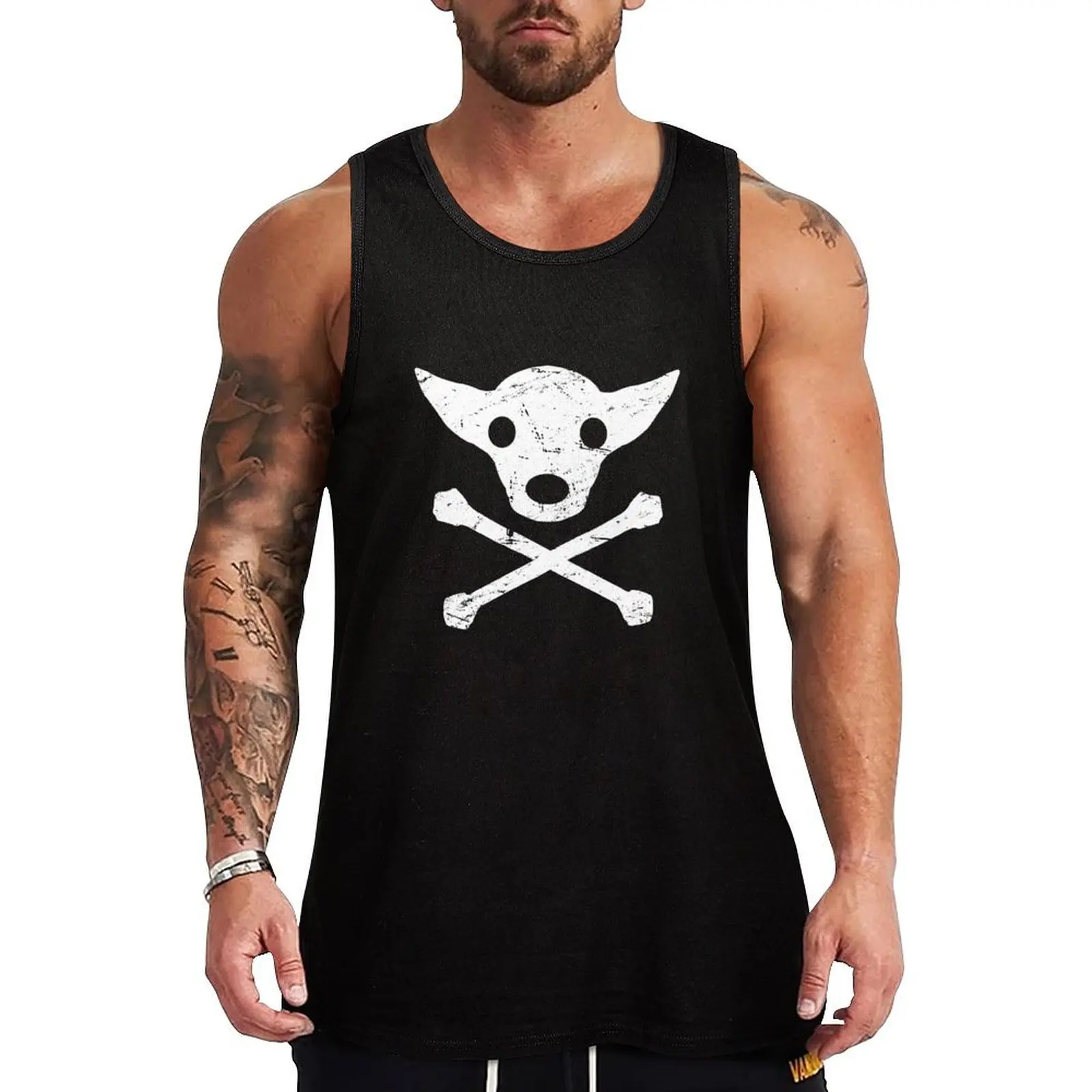 

Distressed Chihuahua Dog Pirate Skull And Crossbones Tank Top Men's summer t-shirt sleeveless t-shirts for men