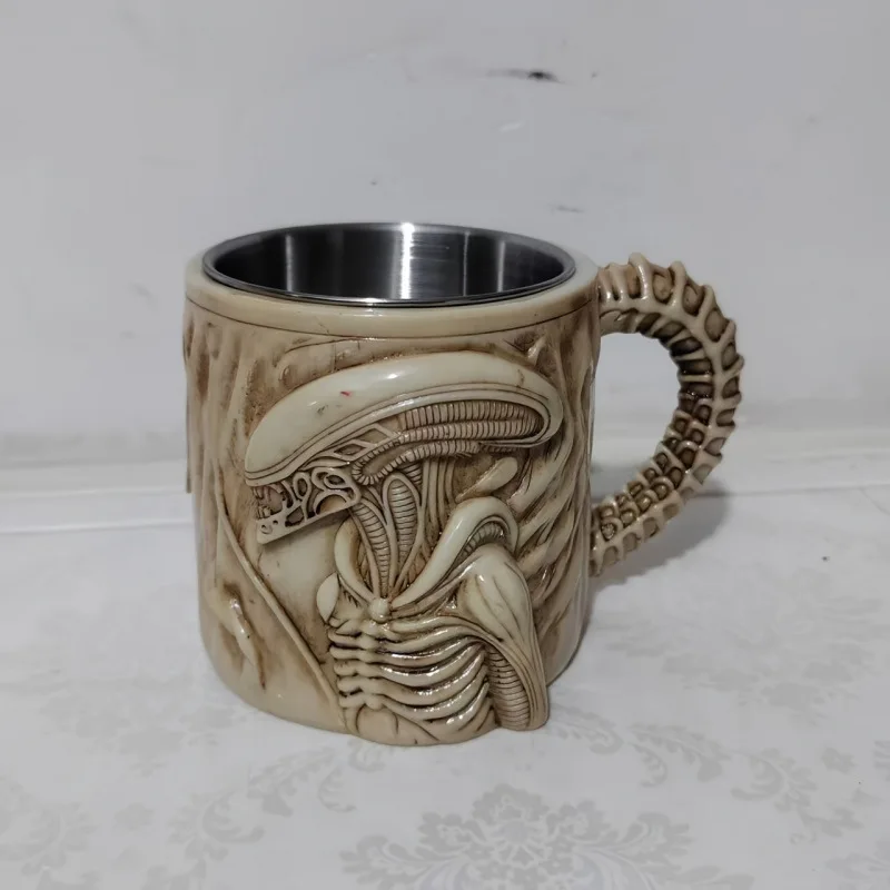 Monster Sculpture Mug Stainless Steel Liner Skeleton Handle Beer Coffee Cup Weird Novelty Bar Decor Collectible Drinkware Gift