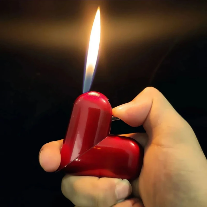 2025 Hot Selling Metal Windproof Butane Gas Lighter,Custom Heart Shape Design, Creative Outdoor Lighter, Delicate Gift for Women
