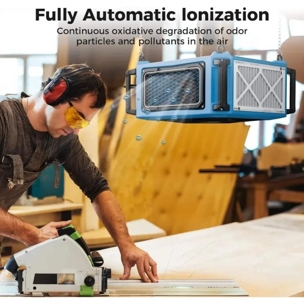 270 °   مدخل (780/1080 CFM) نظام ترشيح الهواء المعلق مؤين مدمج لأعمال النجارة مع جهاز تحكم عن بعد ومروحة دوامة قوية،
