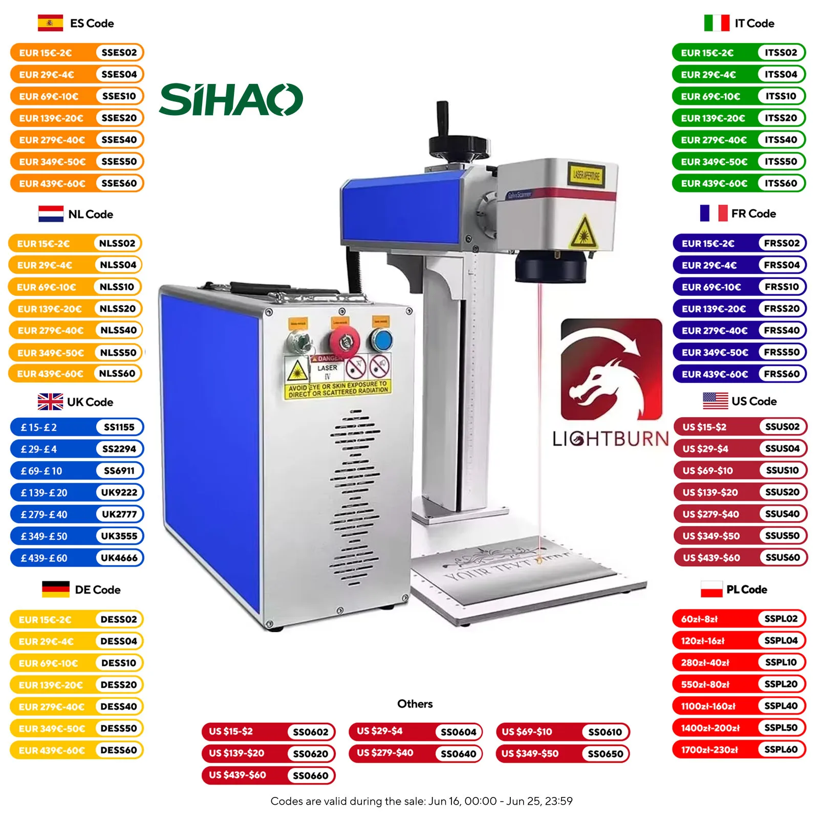 

SIHAO Fiber Laser Engraver 20W/30W/50W for Jewelry (Gold Silver) & Stainless Steel with Precision Engraving & Fiber Optic System