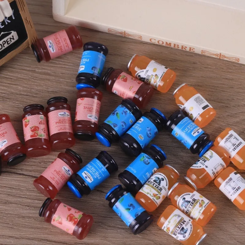 10pcs Dollhouse Miniature Food Play Mini Simulation Canned Orange With Blueberry Sauce Doll Decoration Accessories Toys