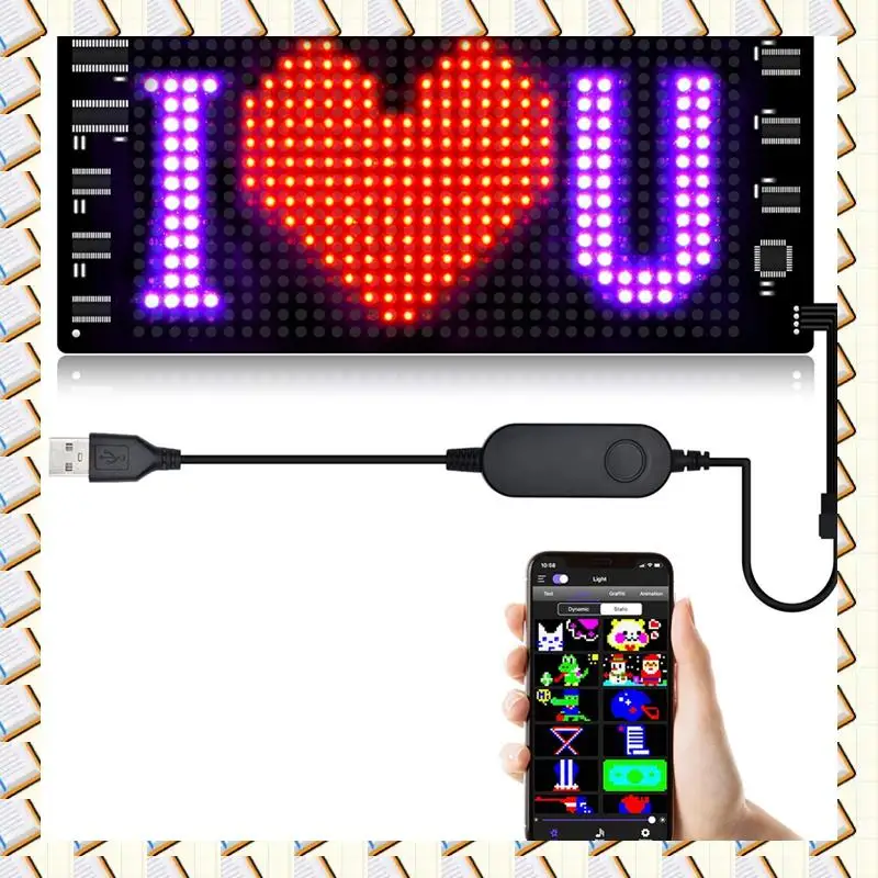 A14M LED 픽셀 패널, USB 5V 유연한 LED 모듈 RGB 스크롤 텍스트 애니메이션 디스플레이, 블루투스 APP, 16X32 Led 7X17cm 사용하기 쉬운