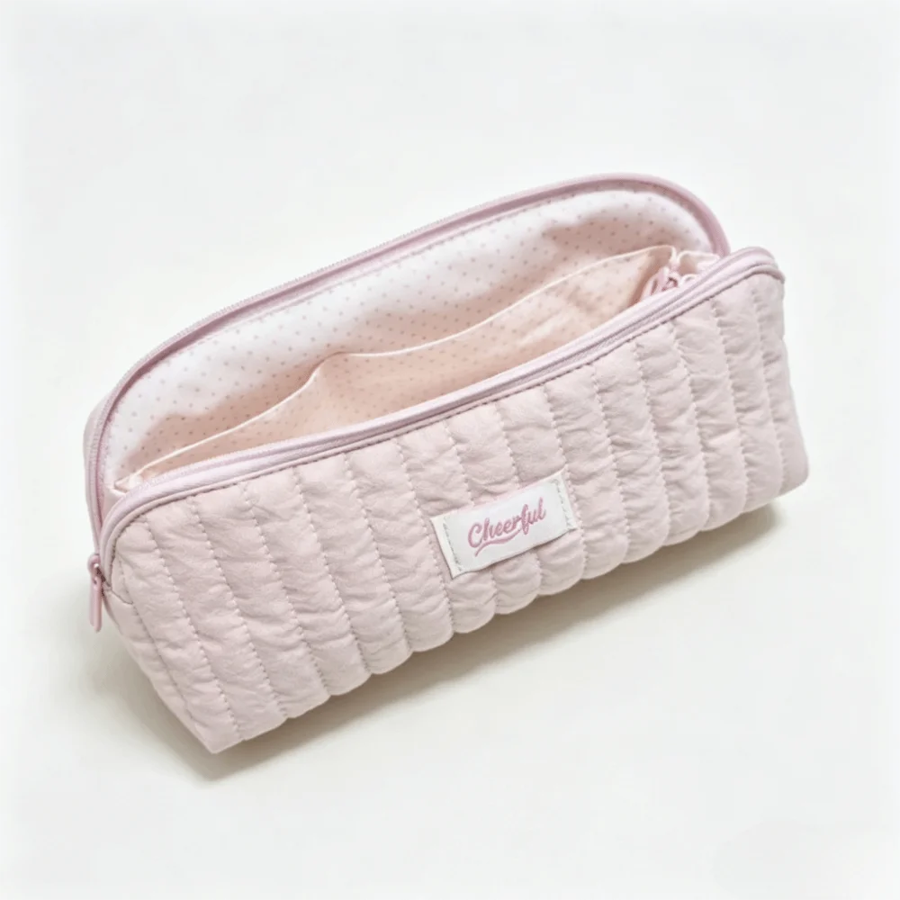 Blue White Large Capacity Pencil Case with Lanyard with Zipper Pen Bag Quilted Durable Pencil Bag School
