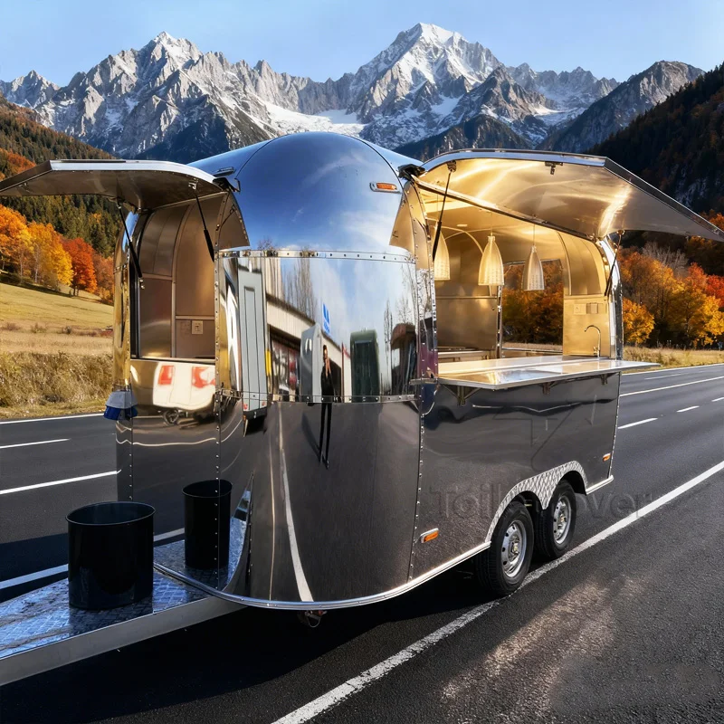 

Многофункциональный фургон для уличной торговли: тележка для хот-догов, фудтрак, прицеп для кофе и фастфуда из стекловолокна с полностью оборудованной кухней и генератором