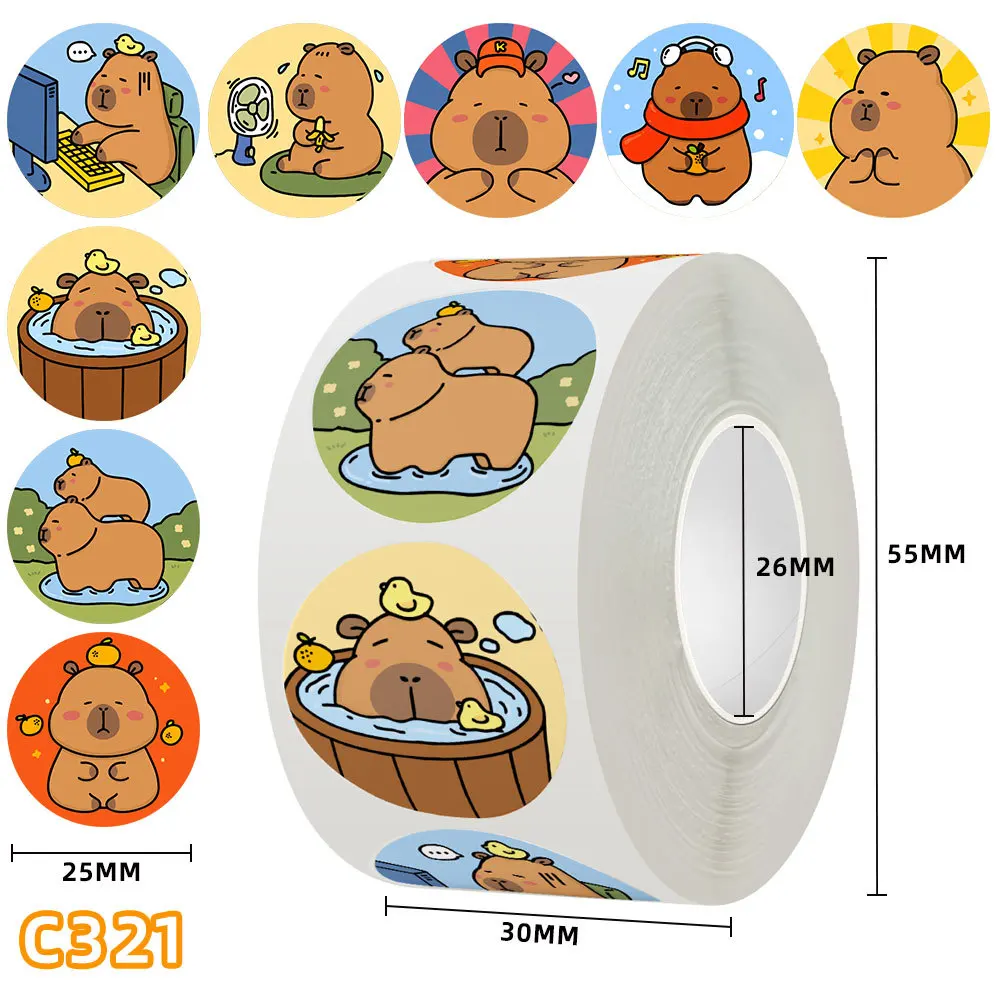 500PCS Cartoon Cute Capybara Roll Decorative Sticker DIY Laptop Seal Label Stickers Dolphin Kids Gift Kawaii Planner Stickers