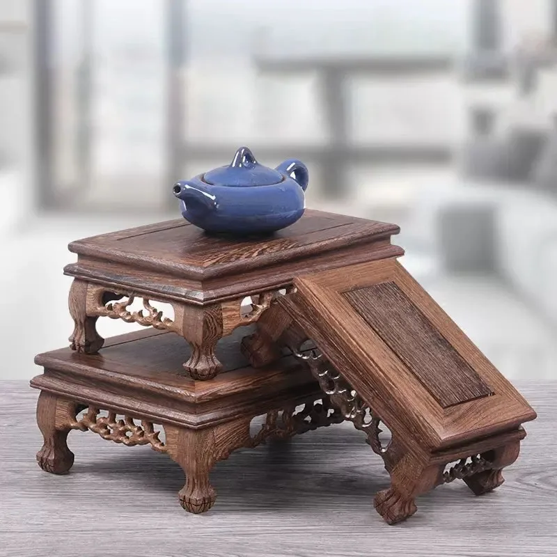 

Chicken Wing Wood Base, Carving Handicraft Decoration, Rectangular Solid Wood, Flower Pot, Buddha Statue Base