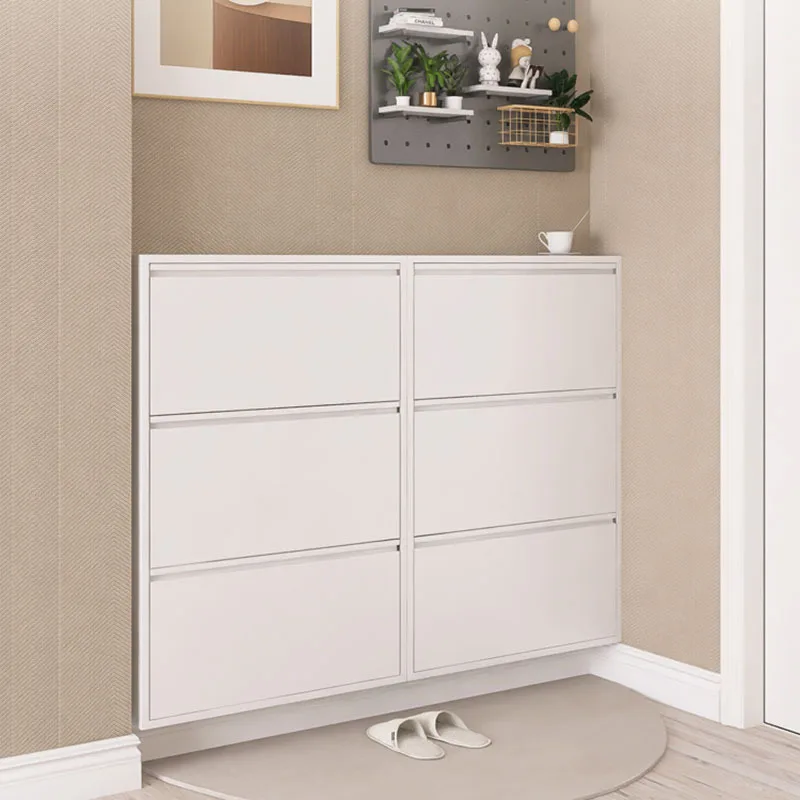 Luxury Wall Mount Shoe Rack White Metal Drawer Ultra Thin Storage Shoe Cabinet Shelves Entrance Hall Zapatera Home Furniture