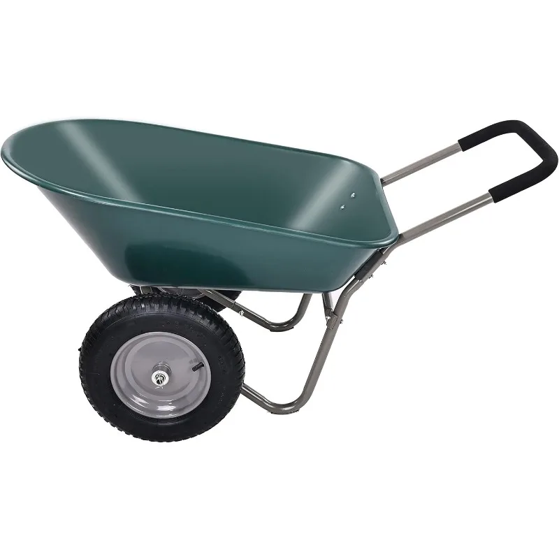 Dual-Wheel Home Garden Yard Utility Wheelbarrow Cart with Built-in Stand