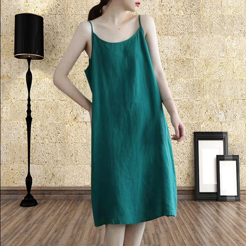 Cotton silk bottom dress loose inner lining medium long length design bottom layer suspender underskirt white nightgown dress