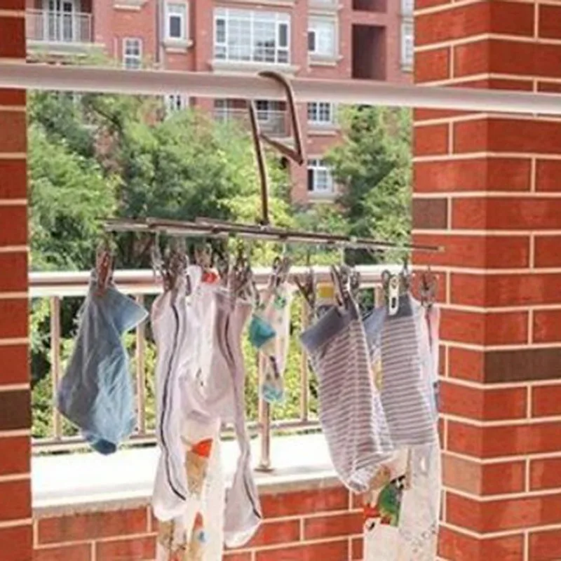 Foldable Laundry Hanger Stainless Steel Underwear Sock Drying Rack Windproof Flat Head Design Rust Resistant Strong Grip Clip