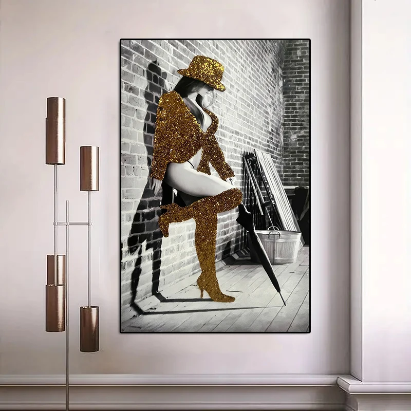 

Bronze Glitter Woman Canvas Painting,Fashion Sexy Women Poster and Prints Wall Art Pictures Woman Canvas Print Home Decoration