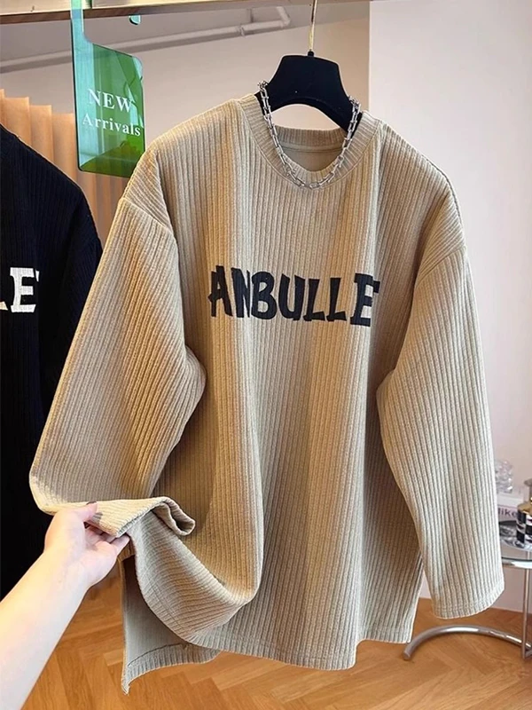 

plus Size Sweatshirt Letter Print round Neck Women's Autumn Winter plus Size Clothing Hide Belly Fat Burning Trendy Top Coat
