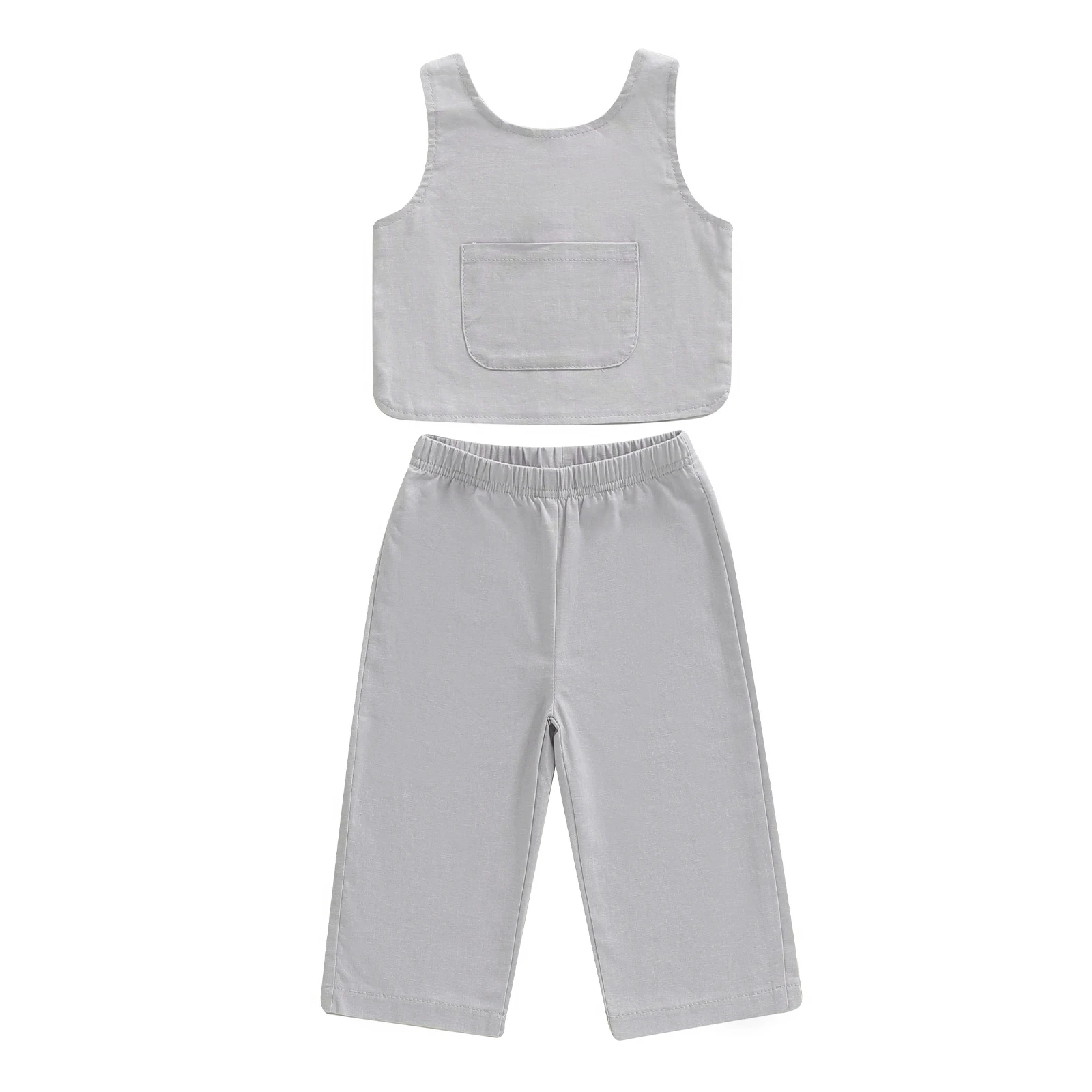 طقم ملابس صيفي للأطفال مكون من قطعتين بدون أكمام ورقبة دائرية وسراويل للأطفال #1