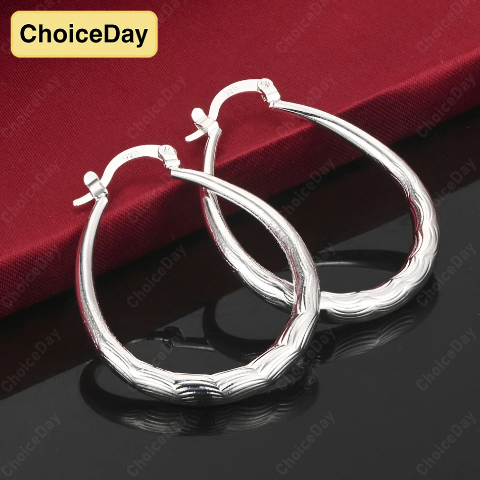 

ChoiceDay 925 Sterling Silver 30mm Exquisite Pattern U-Shaped Hoop Earrings Women Gift Jewelry Party Accessories