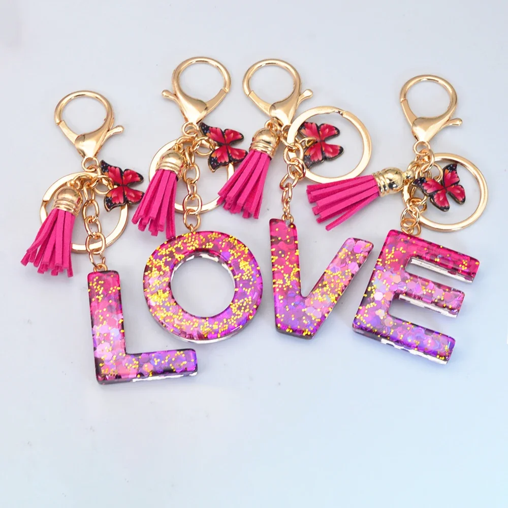 Glitter Purple Sequin 26 Letter Keychain Exquisite A-Z Initials Keyring for Women Purse Bag Ornaments Car Key Holder Accessories view 2