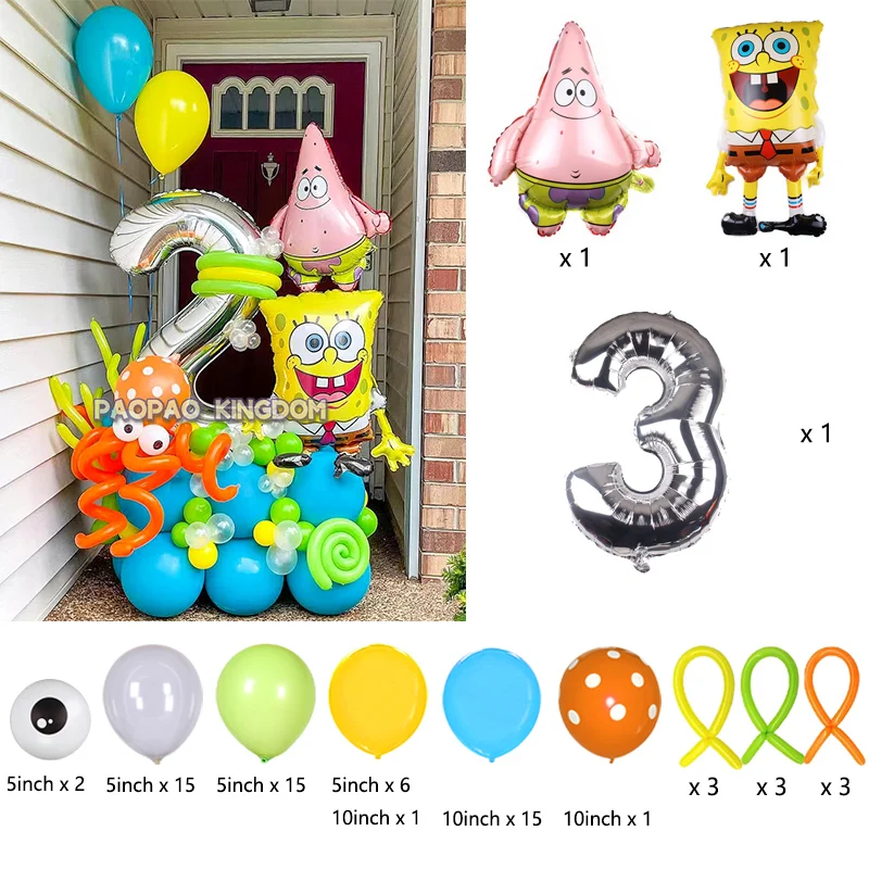 SpongeBob Schwammkopf Folienballon-Set Niedliche Cartoon-Ballons für Kinder Jungen Mädchen Geburtstagsfeier Dekorationen – Detail 3