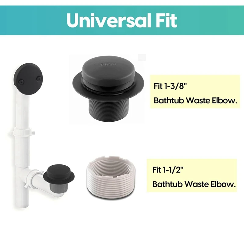 

Black Tub Drain Kit With Overflow, Tip-Toe Bath Tub Drain And Two-Hole Overflow Cover Plate, Universal Fit
