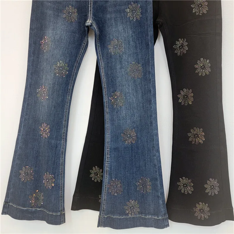 Anjy outono inverno novas mulheres americanas lavadas estiramento diamantes moda jeans retos ins tendência casual elegante calças jeans a16129