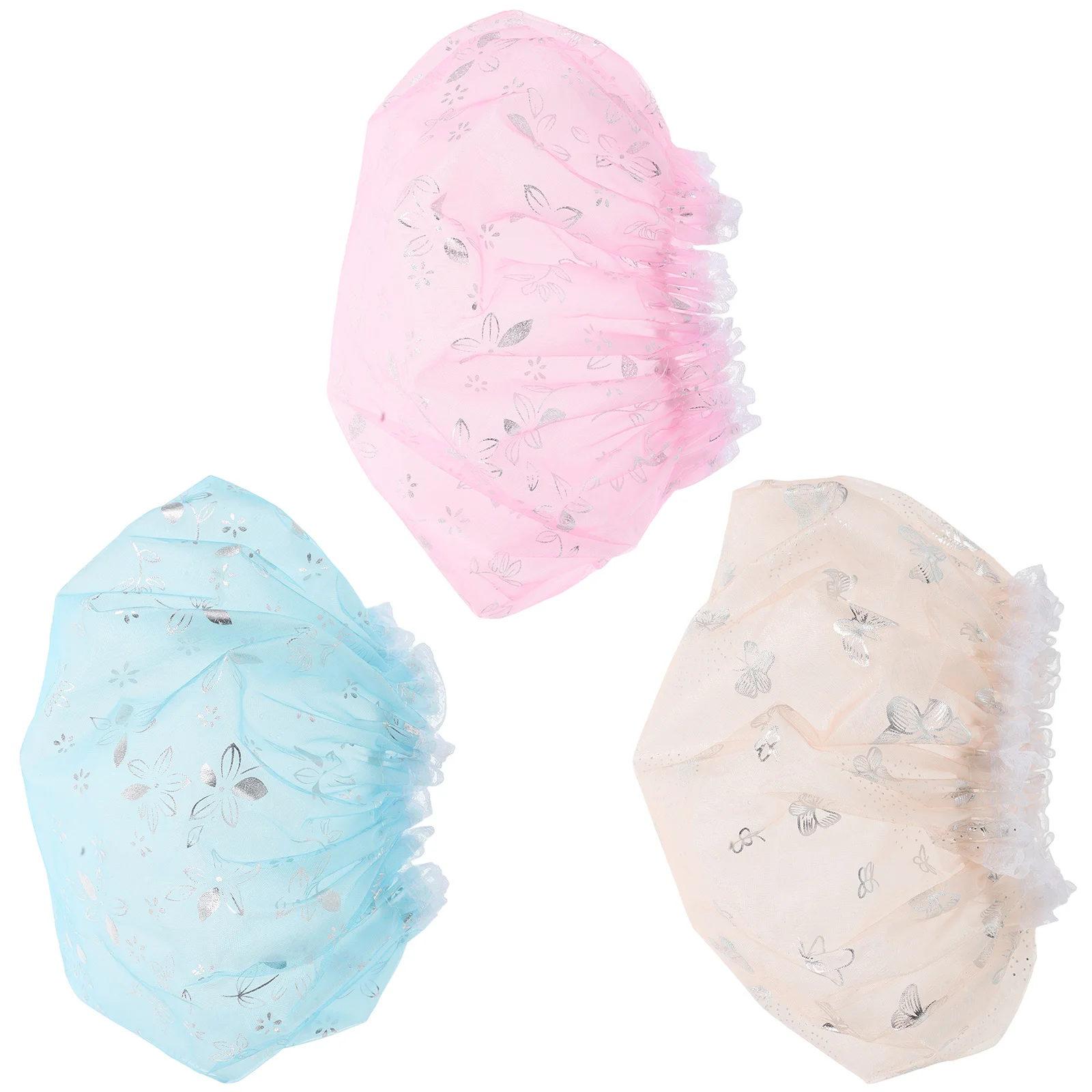 

3 pcs Reusable Mesh Gold Foil Shower Cap Waterproof Double Layer Bathing Hat For Women Long Hair Beauty Care Makeup Face Wash