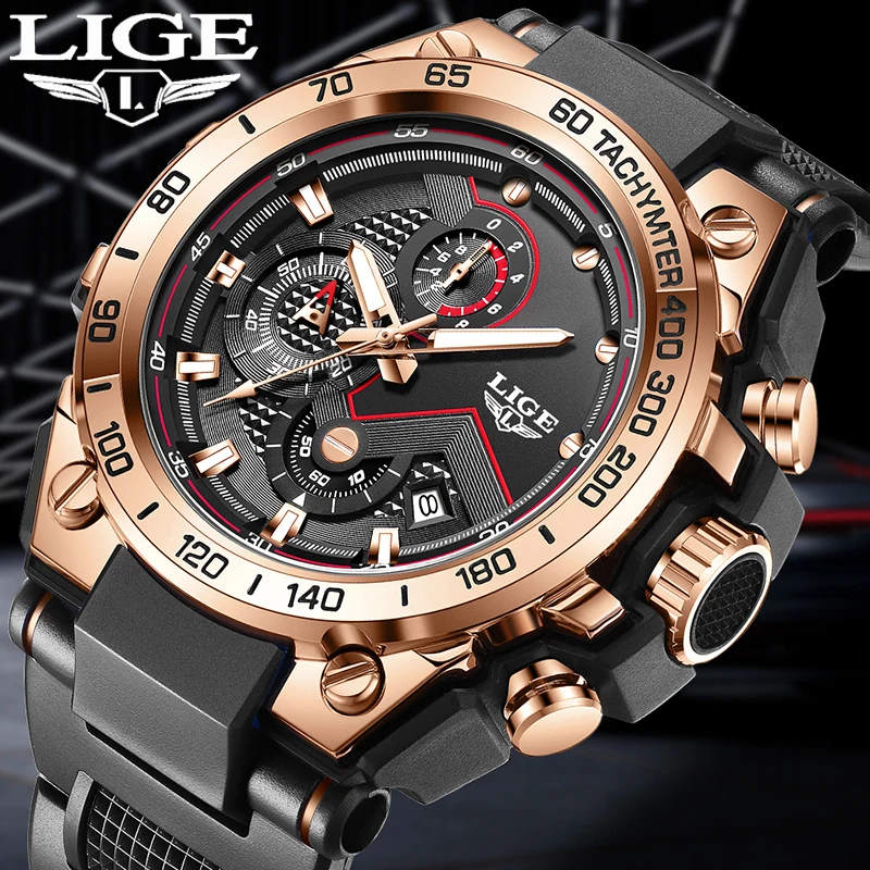 LIGE Military Quartz Watch For Men Top Brand Luxury Silicone Men's Watch Fashion Waterproof Sports Chronograph Relogio Masculino