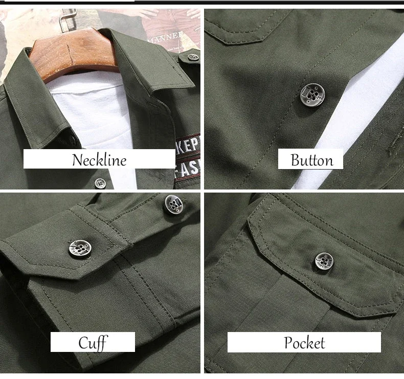 Men\'s Shirts Khaki Vintage Jacket Korean Shirt Cotton Casual Military Slim Fit with Pocket Long Sleeve Streetwear Drop Shipping