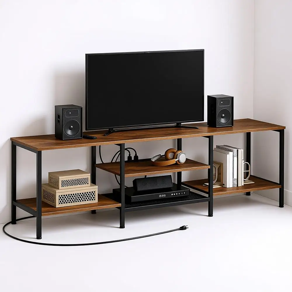

TV Stand with Power Outlets for 75 Screen, Open Storage Shelves Cabinet, Media Entertainment Center for Living Room or Bedroom,
