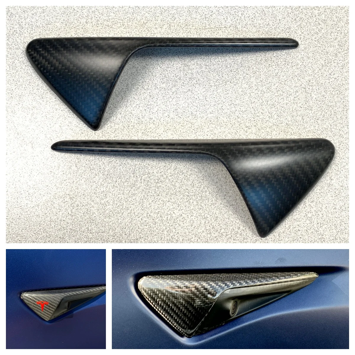 Fits Tesla Turn Signal Overlays (Gen 2) - Genuine Molded Carbon Fiber (1 Pair) Fits Model 3YXS built before April 2021