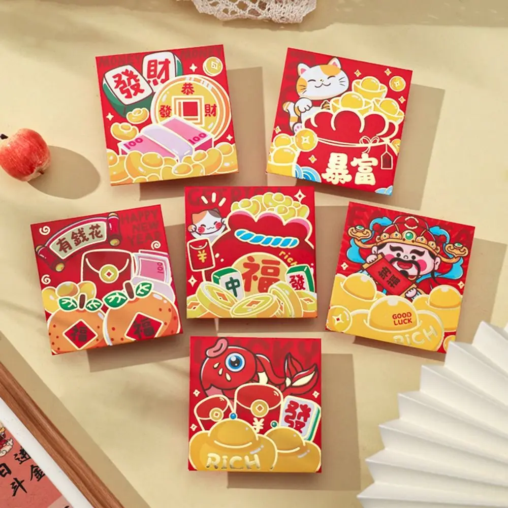 6Pcs Personalized Cartoon 2025 Red Envelope Bag Cute Thickened Lucky Red Pocket Gold Stamping New Year Red Packet Blessing Gift