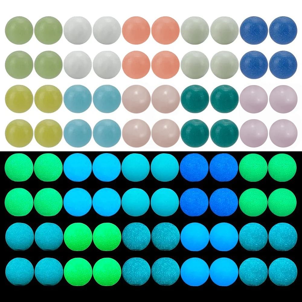 200pcs Luminous Solar Stone Beads 6mm Glow in The Dark Beads Round Growing Loose Bead Blue Green Shiny Stone Bead for Jewelry