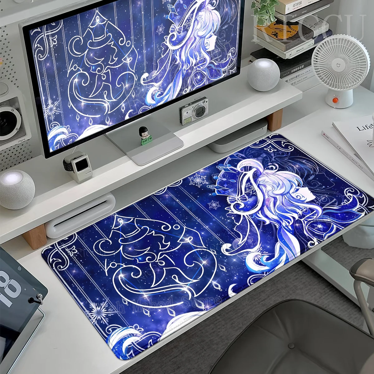 Genshin Impact Navia Zhongli Venti Anime Starry Sky Pattern Game Mouse Pads Office Kawaii Gaming Accessories Keyboard Rubber Rug