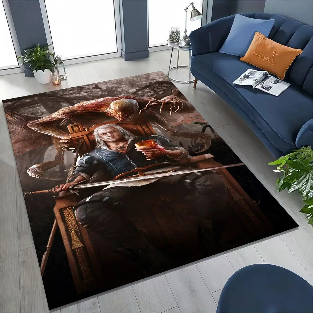 

3D The W-Witcher Geralt Games Cartoon Rug for Bedroom Living Room Sofa Home Doormat Decor, Large Kid Play Non-slip Floor Mat