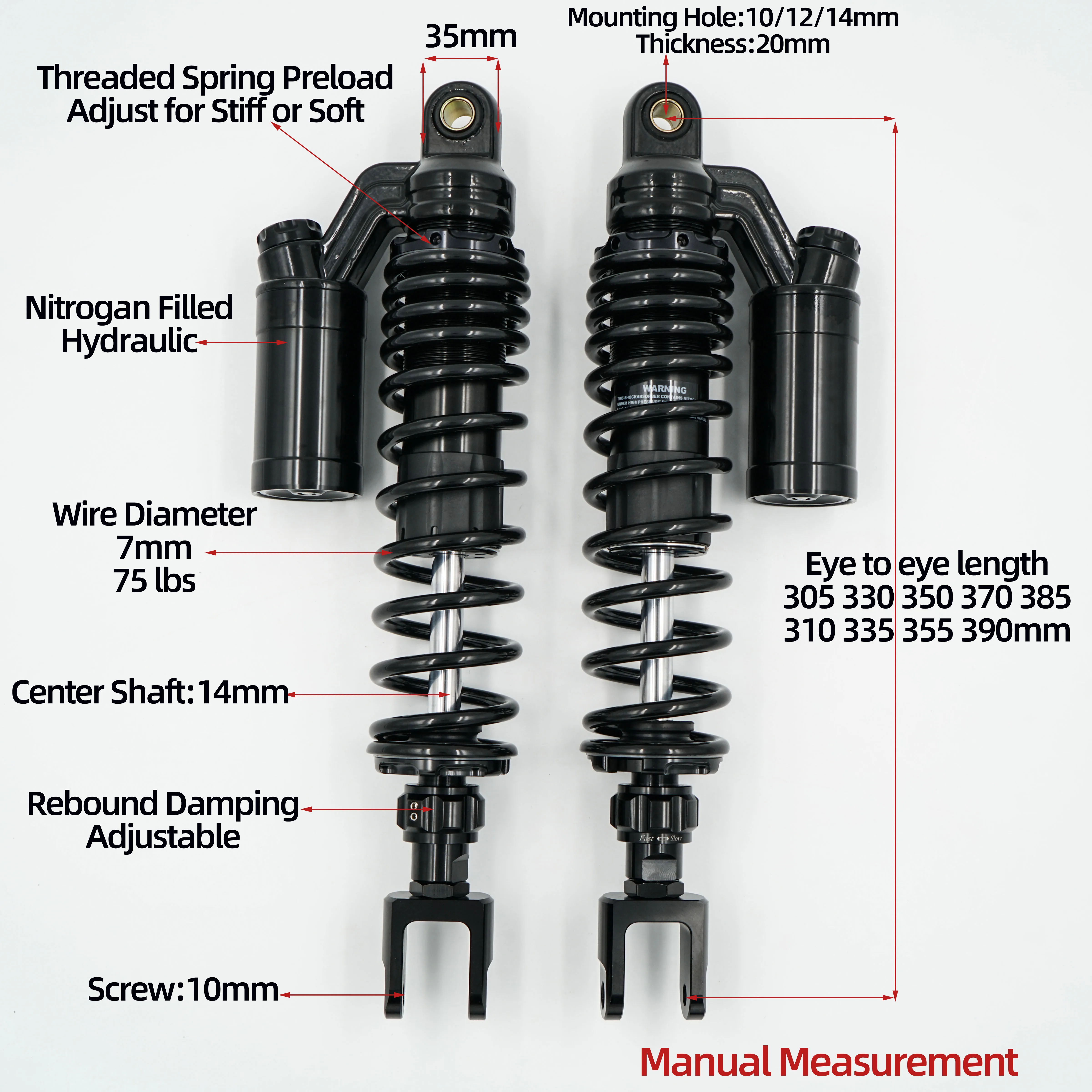 

Fork 27mm 330 350mm Black Twin Hydraulic rear shocks for Honda NS150G,Kymco H150, RT3C, Joymax Z300, Cyclone RT3, SYM ADV, FZ150