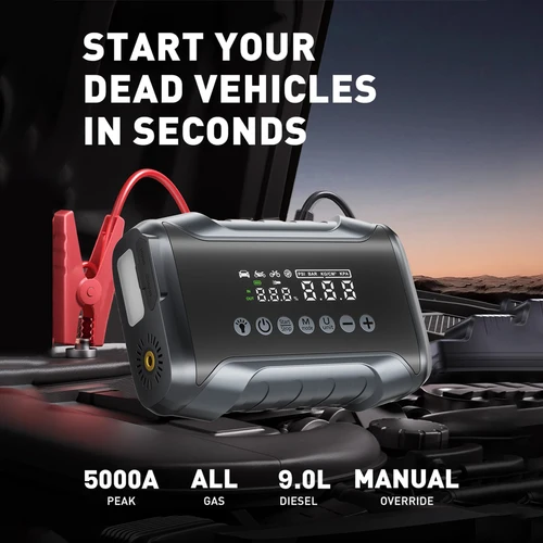 Imagen 2 del producto Arrancador de Coches 6 en 1 con Compresor de Aire, Pico de 5000A, Potenciador de Batería de Auto, Bomba de Aire de 150 PSI, Banco de Energía Portátil, Inflador de Neumáticos